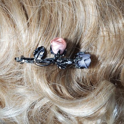 Gray & Peach Silk Roses Petite Hair Barrett - Hair Clip