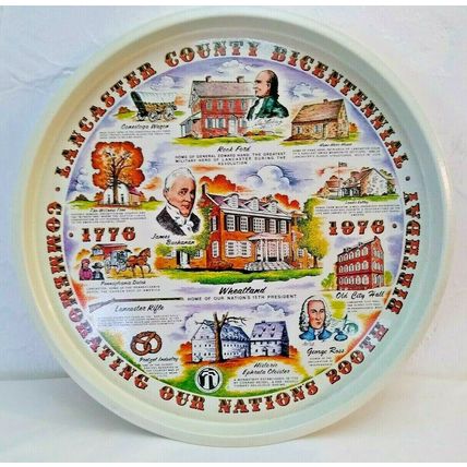 Lancaster County Bicentennial Commemorative Tin/Tray 13" Pennsylvania - 1776