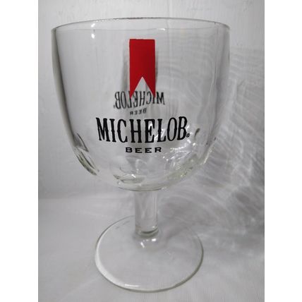 Michelob Beer Goblet Stem Glass Clear 12 oz. Red Logo Thumbprint Fast Shipping!