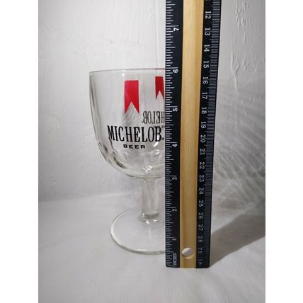 Michelob Beer Goblet Stem Glass Clear 12 oz. Red Logo Thumbprint Fast Shipping!