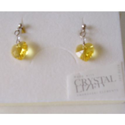 Earrings 925 Swarovski Austrian Crystal Yellow Heart Drop Faceted Pierced Drops