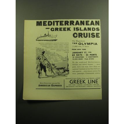 1957 Greek Line Cruise Ad - Mediterranean and Greek Islands Cruise