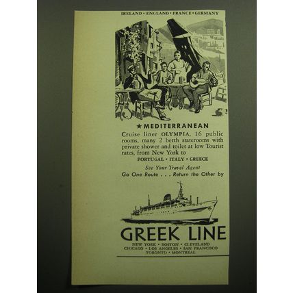 1957 Greek Line Cruise Ad - Ireland England France Germany Mediterranean