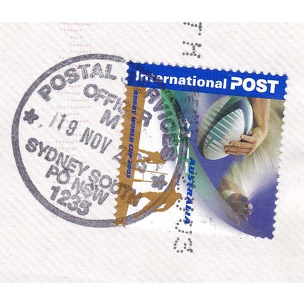 Sydney South postmark Australia 2005 on Rugby World Cup $1.55 VGC