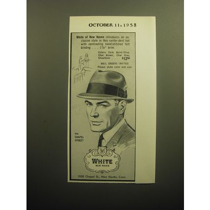 1958 White of New Haven Chapel Street Hat Advertisement