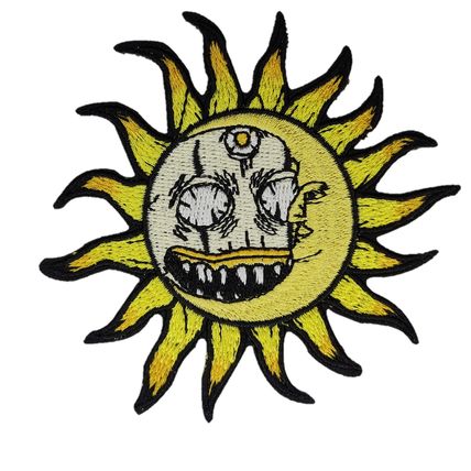 Iron On Gothic Horror Sun Face Patch Yellow Badge 8.6cm Sew Badge Embroider P482