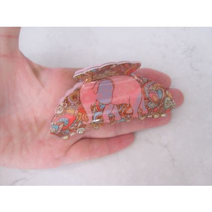 Pink india style elephant acrylic hair claw clip