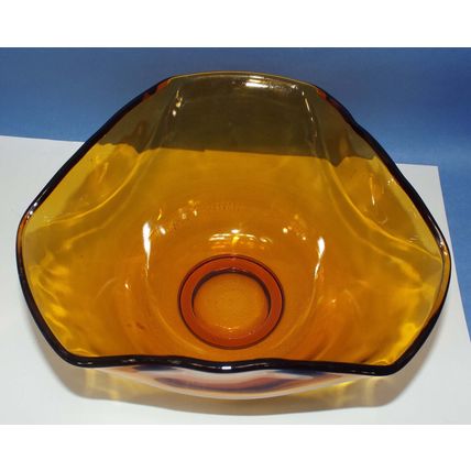 Vintage Indiana Glass Amber Tri-Top Salad Serving Bowl MCM 5.25" High 9" Wide