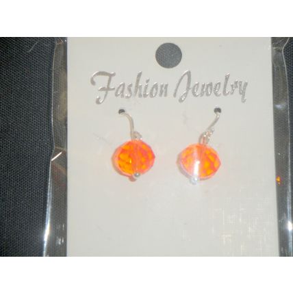 Single clear orange crystal glass earrings small adult or child 925 ear wire