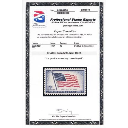 1094, Mint NH 4¢ - Superb GEM With Graded 98 PSE Certificate - Stuart Katz
