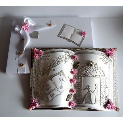 STUNNING HAND MADE BOOK DESIGN WEDDING CARD IN DECORATED KEEPSAKE GIFT BOX A4/C4