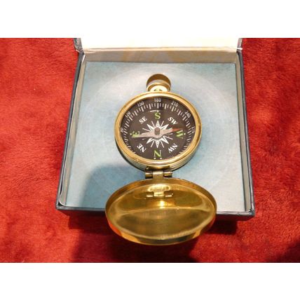 New Boxed Reproduction Pocket Watch Sized AM Brass Cased Compass