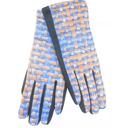 Ladies Gloves Blue & Brown Weave Detail with Black Back 23 CM Clothing Accessory