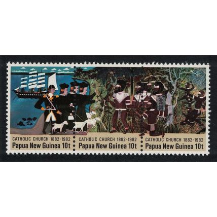 Papua NG Catholic Church strip of 3v 1982 MNH SG#457-459 MI#452-454 Sc#570a