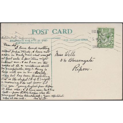 St Anne's Chapel, Bridlington, Yorkshire, 1915 - Smith's RP Postcard