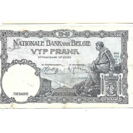 1938 Belgium 5 francs ex