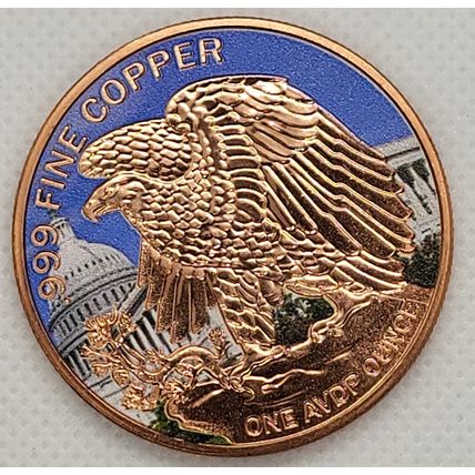 1 Oz Copper Collectible Colorized Walking Liberty With Colorized Eagle Reverse