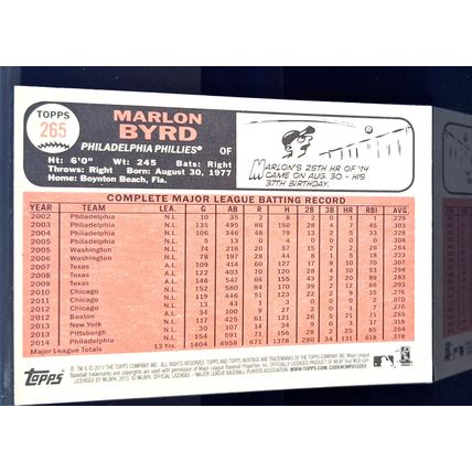 MARLON BYRD 2015 TOPPS HERITAGE BASEBALL CARD #265