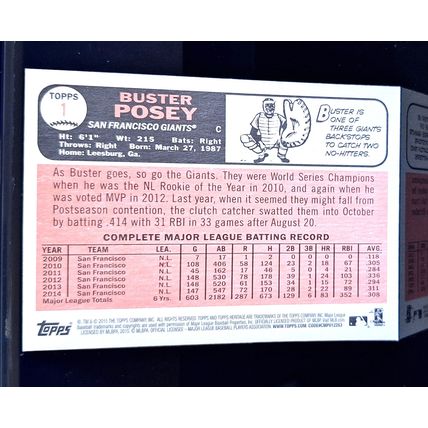 BUSTER POSEY 2015 TOPPS HERITAGE BASEBALL CARD #1