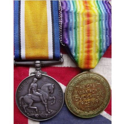 WORLD WAR ONE 1914- 1919 BRITISH WAR MEDAL & VICTORY MIDDLESEX REG FREE UK P&P