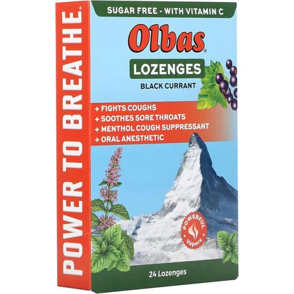 Olbas Maximum Strength Sugar Free Lozenges, Black Currant Flavor 24 Ea (Pack of
