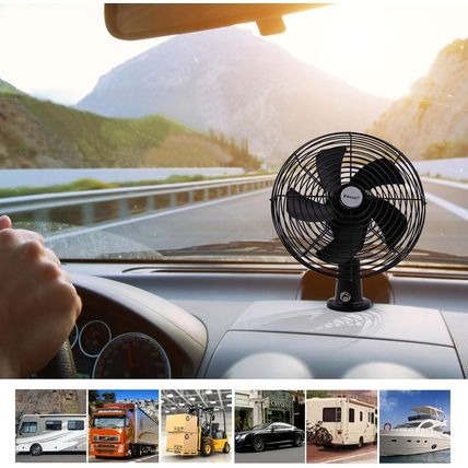 Facon 12V RV Cooling Fan with 2 Speed Switch, Dia: 8-3/4’’, Heavy Duty Black Met
