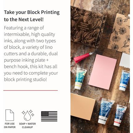 Speedball Deluxe Block Printing Kit - Includes Inks, Brayer, Bench Hook, Lino Ha