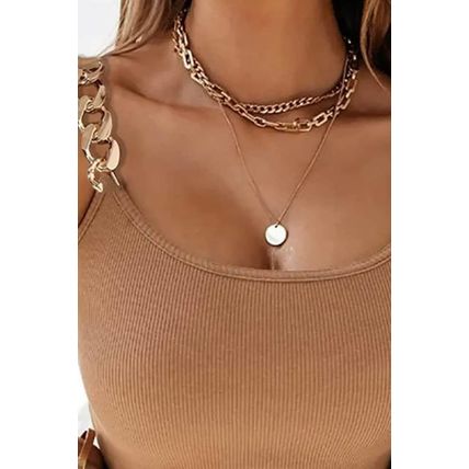 Brown Gold Chain Straps Rib Knit Tank Top