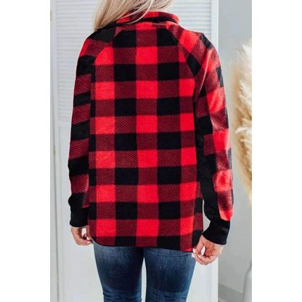 Red Long Sleeve Plaid Paneled Sweatshirt