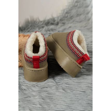 Sage Green Suede Contrast Print Round Toe Plush Lined Flats