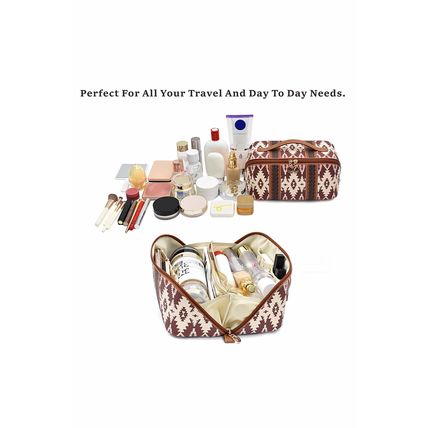 Light French Beige Geometric Braided Print Makeup Bag with Handle