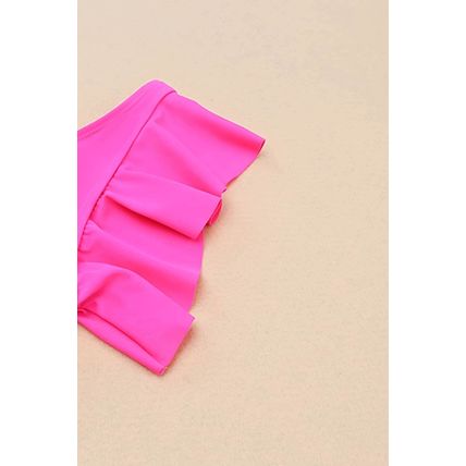Rose Red Ruffled V Neck Swim Top