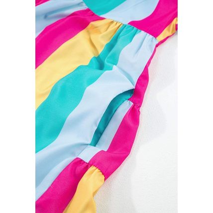 Rose Stripe Colorblock Short Sleeve Mini Shirt Dress