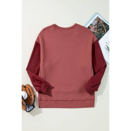 Mineral Red Two Tone Patchwork Drop Shoulder Pullover Sweatshirt