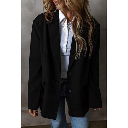Black Lapel Flap Pocket Buttoned Blazer