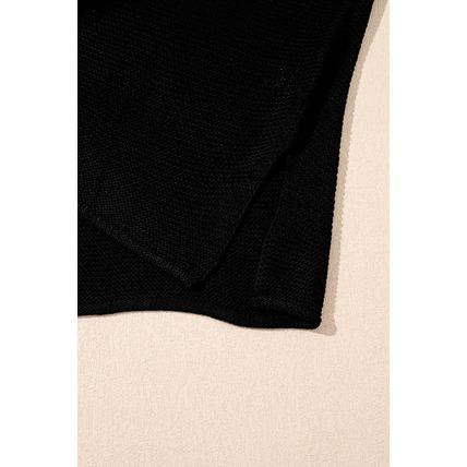 Black Solid Color Sweater Tee with Side Slits