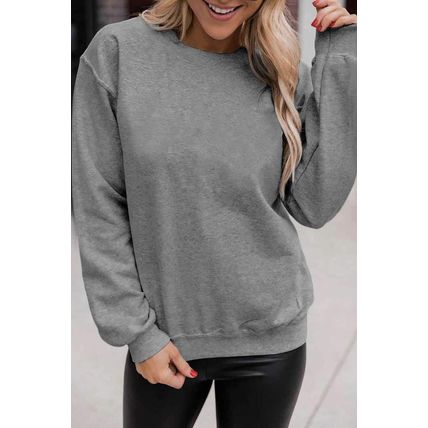 Gray Plain Crew Neck Pullover Sweatshirt