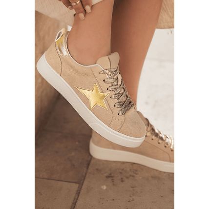 Buckskin Star Glitter Patchwork Lace-up Sneakers
