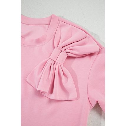Pink Bow Applique Half Sleeve T-shirt