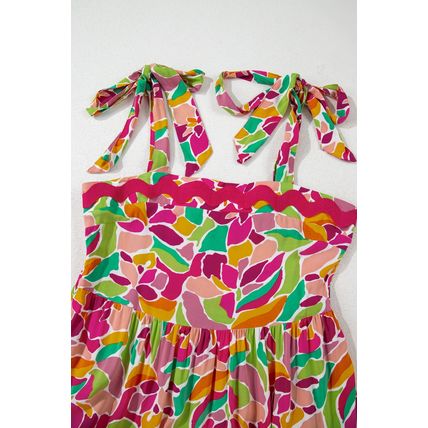 Multicolour Floral Tied Straps Ricrac Trim Maxi Dress