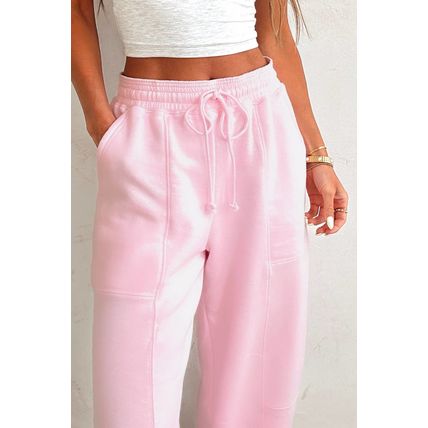 Light Pink Drawstring Waist Patchwork Solid Color Jogger Pants