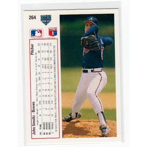 1991 Upper Deck John Smoltz baseball card #264 – HOF - Braves