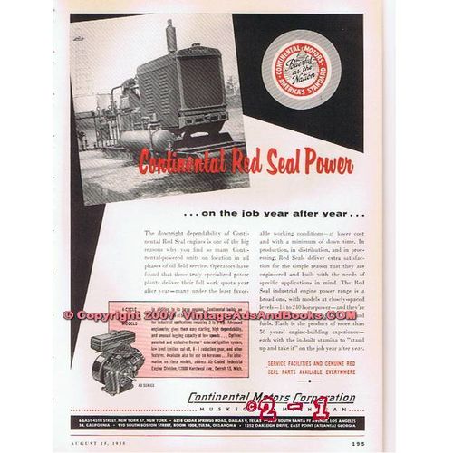 CONTINENTAL MOTORS CORP 1955 oil gas drilling engine vintage ad