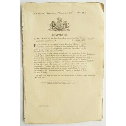 1875 Act of Parliament: Department of Science & Art