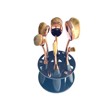 Vanity 6 Piece Oval Beauty Brushes With Caddy Organizer[ Rose Gold ]