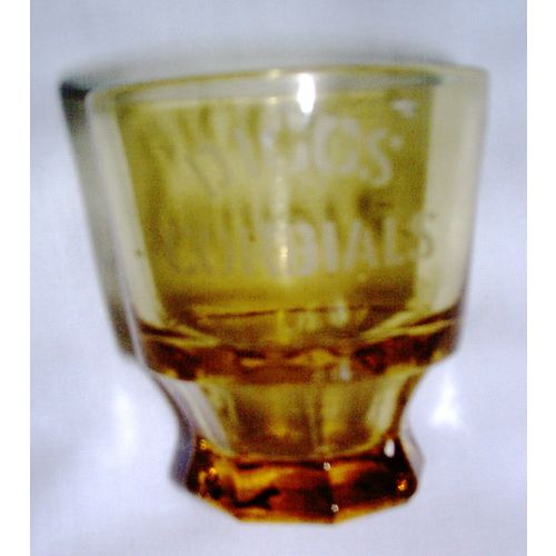 Victorian amber engraved Digg's cordial advert glass circa 1870 2.5 ins high