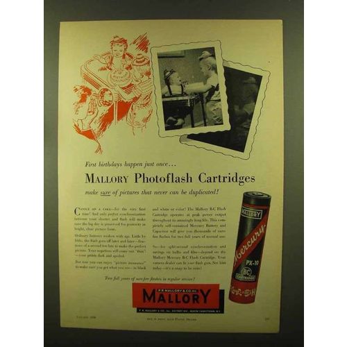 1956 Mallory Photoflash Cartridges Ad - First Birthdays