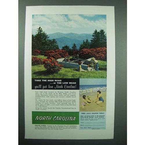 1958 North Carolina Tourism Ad - Take the High Road