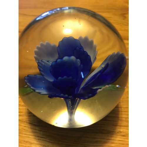 Glass Paper Weight with Blue Flower