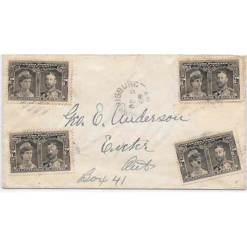 Canada Tercent #97 x 4 Letter Rate, Rarrisburg ONT to Exeter 1908